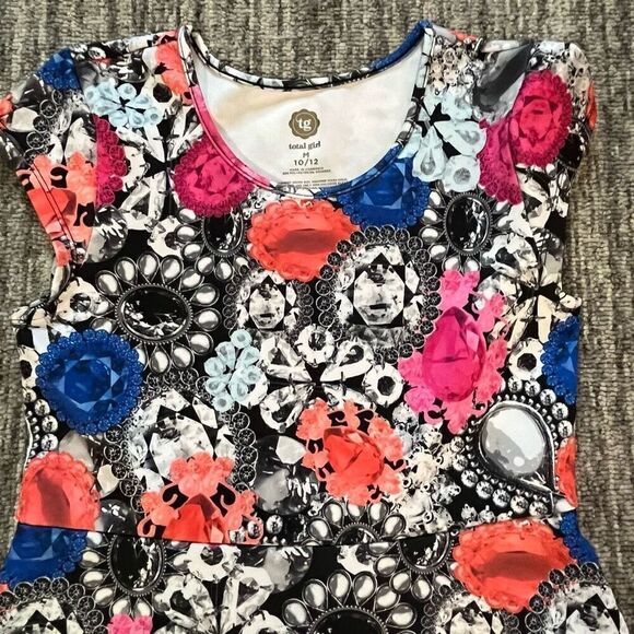 Total Girl Size Medium Bejeweled Dress Multicolor Fit Flare Casual Short Sleeve - Picture 2 of 7
